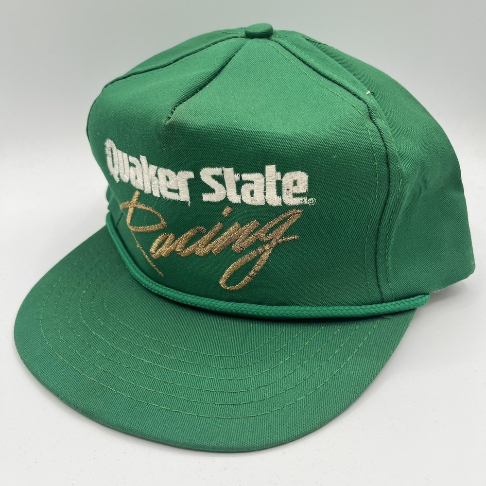 Vintage Quaker State Racing Hat Cap‎ Snap Back Green Motorsports NASCAR Made USA